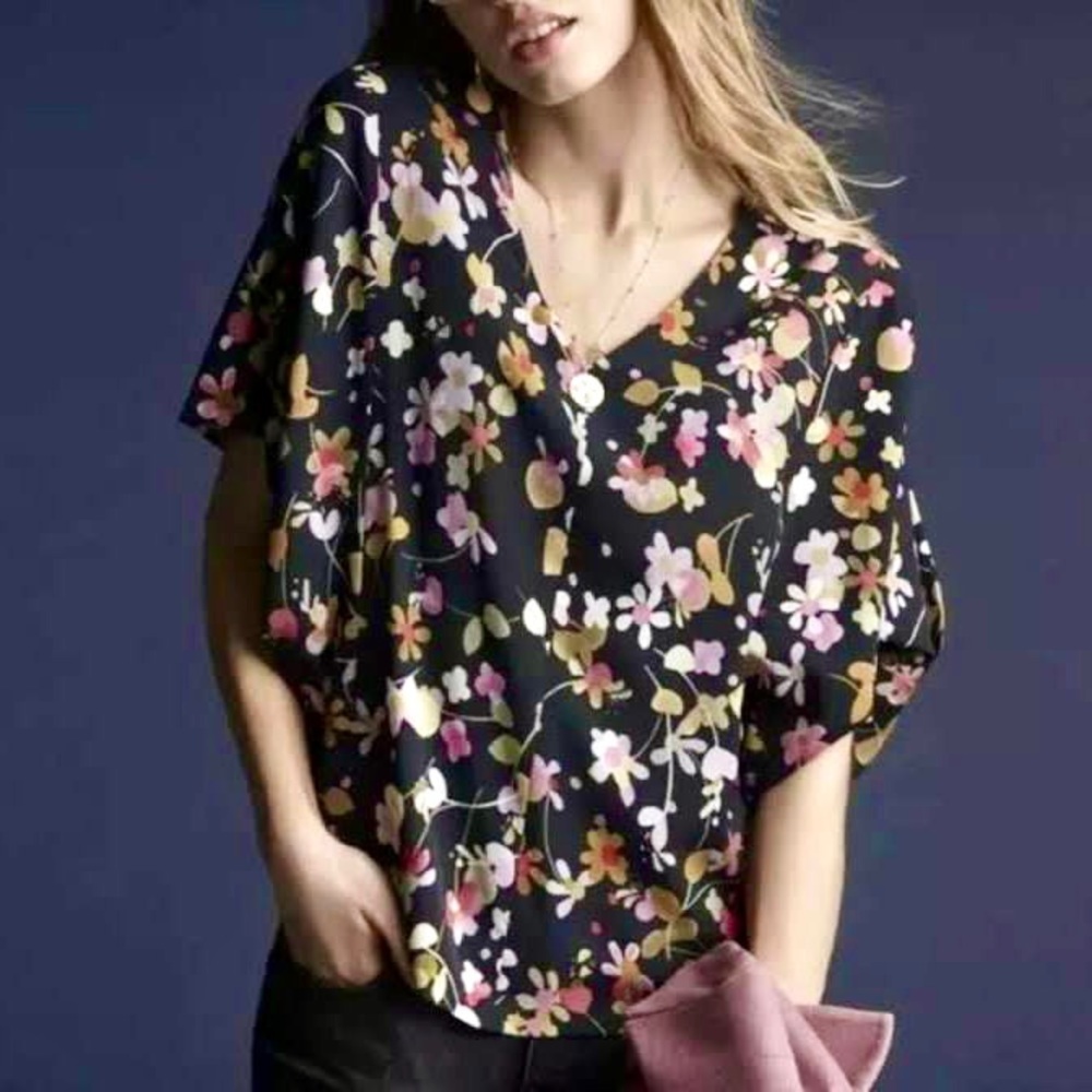 CAbi Black and Pink Dolman Sleeve Blouse Relaxed Fit